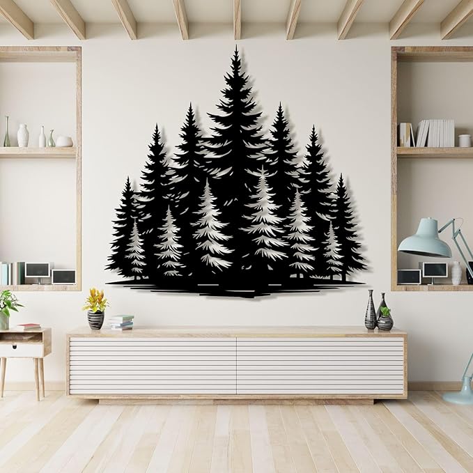 lunwall Metal Pine Tree Wall Art, Metal Forest Wall Art, Pine Branch Wall Decor, Christmas Tree Wall Decor, Forest Wall Hanging, Nature Lover Gift (Style 9, 30" W x 29" H / 76 x 73 cm)