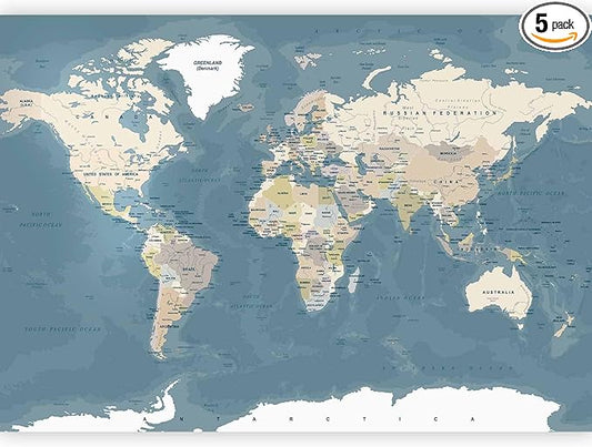 artgeist Premium Wall Mural World Map 98x69 in - XXL Non-Woven Wallpaper Fleece Wall Decor Photo Print Picture Image Design Home Map of The World k-B-0063-a-a