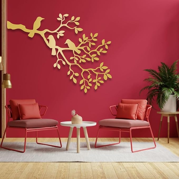 Metal Bird Wall Art, Birds on Branch, Metallic Branches, Metal Tree Branch Wall Art, Metal Wall Art Nature, Metal Wall Art, Metal Wall Decor for Living Room, Wall Hangings (24"x18" | 60x45.5 cm, Black)