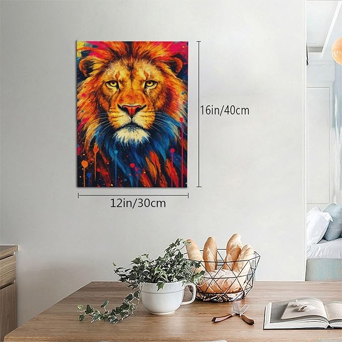 Banksy Lion Wall Art Lion Pictures Street Graffiti Canvas Wall Decor Painting Print Animal Home Modern Artwork Decorations Framed for Living Room Bedroom Bathroom Office 12"X16"