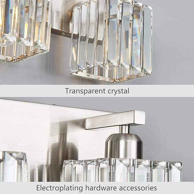 Modern Vanity Light 3-Lights Brushed Nickel Vanity Light Crystal Bathroom Wall Light Bathroom Light Fixtures