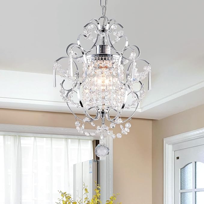 Mini Chandelier Light Fixture,Modern Chrome Crystal Ceiling Light Fixtures 1 Light Small Chandeliers for Bathroom,Farmhouse Pendant Lighting for Girls Room Dining Room Closet Kitchen Island