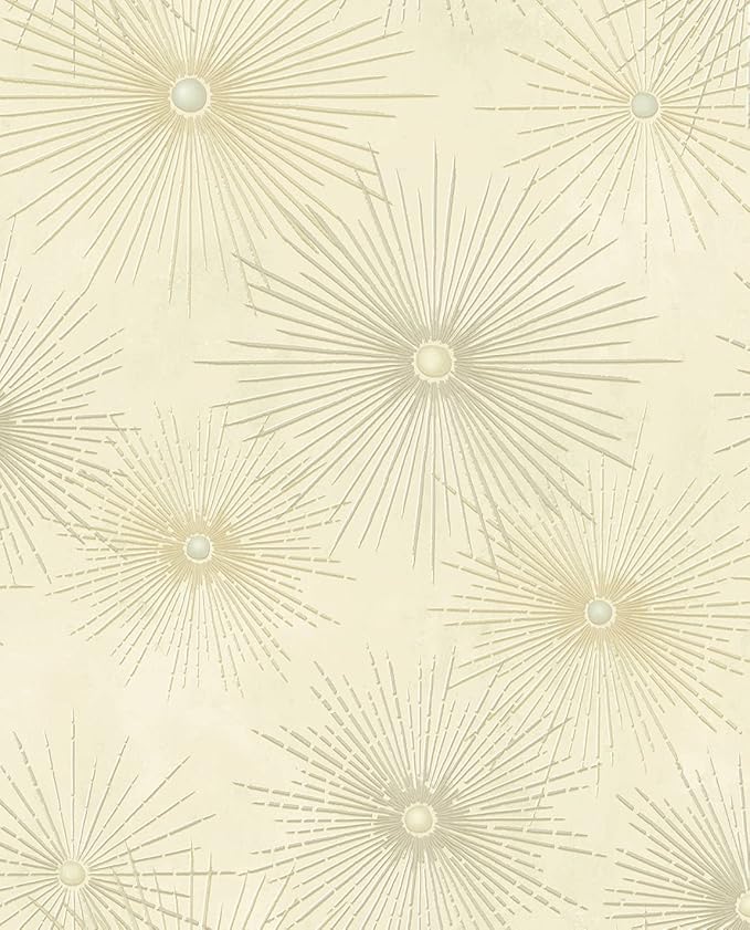 NextWall Star Burst Geo Mid Century Peel and Stick Wallpaper (Ivory & Metallic Gold)