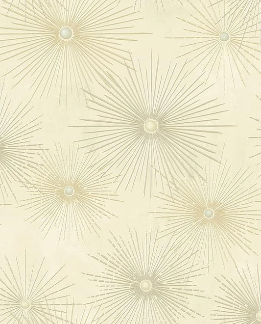 NextWall Star Burst Geo Mid Century Peel and Stick Wallpaper (Ivory & Metallic Gold)