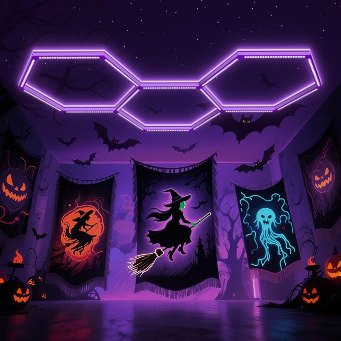 BRILLIHOOD 16 Pack LED Hexagon Blacklights, 112W, 3 Girds UV Black Light Fixture with US Plug for Neon Glow Party, Halloween, Body Paint and Art Displays in Large Space