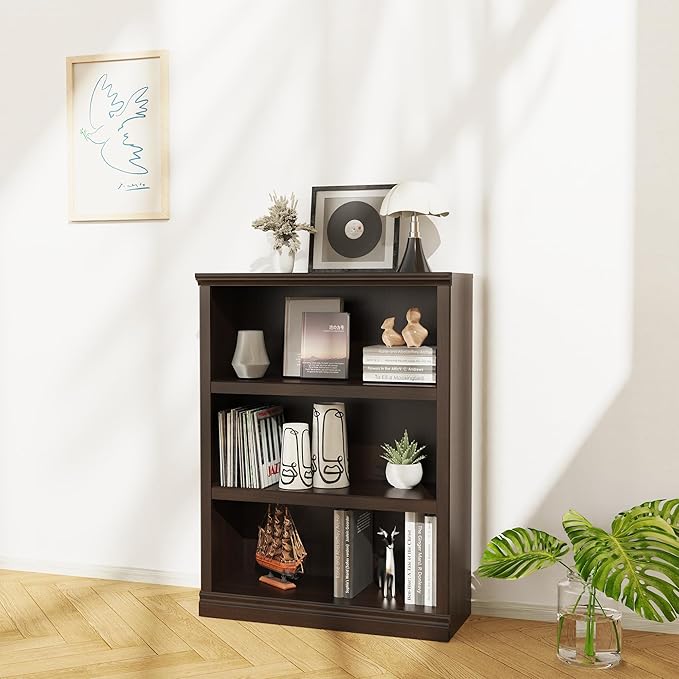 43 in Tall Bookcase, 3-Tier Bookshelf Open Storage, 33 inch Wide Floor Standing Indoor Furniture, Book Cases for Home School Library Office Bedroom Kids, Dark Cherry 3 Tiers