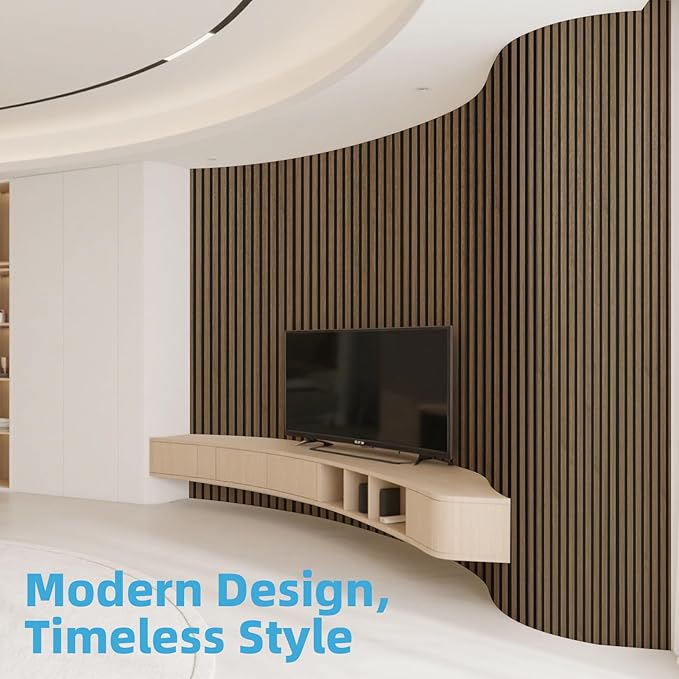 Art3d Acoustic Wood Slat Wall Panel with Roll-Flat Design - 95.3 x 23.8 Inch Sound Absorbing Panels for Living Room Columns Corridor Curved Wall Decor, 2-Pack Ebony