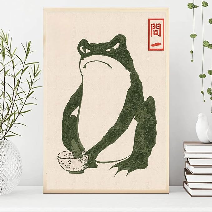 OZCONO Japanese Frog Art Print, Unframed Gallery Quality Giclée, Traditional Ukiyo-e Style, UV-Resistant Ink (11L x 9W)