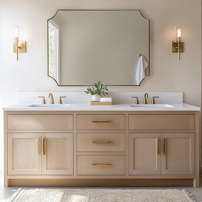 30x40 Inch Gold Scalloped Mirror, Large Bathroom Vanity Mirror with Stainless Steel Metal Frame, Anti-Rust, Shatterproof HD Glass, Unique Irregular Mirror for Bathroom, Bedroom, Living Room