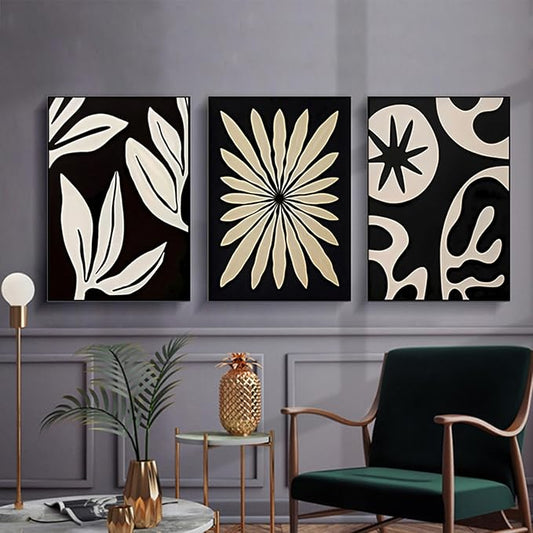 ARTFEB Large Framed Wall Art Set, Black and White Canvas Art Wall Decor, Abstract Nature Wall Pictures Prints, Modern Paintings Wall Art for Living Room, Bedroom