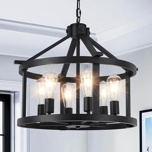 21.5'' Large Black Chandeliers Farmhouse Light Fixtures Vintage Rustic Cage Pendant Light Kitchen Island for Dining Room Foyer Entryway Living Room