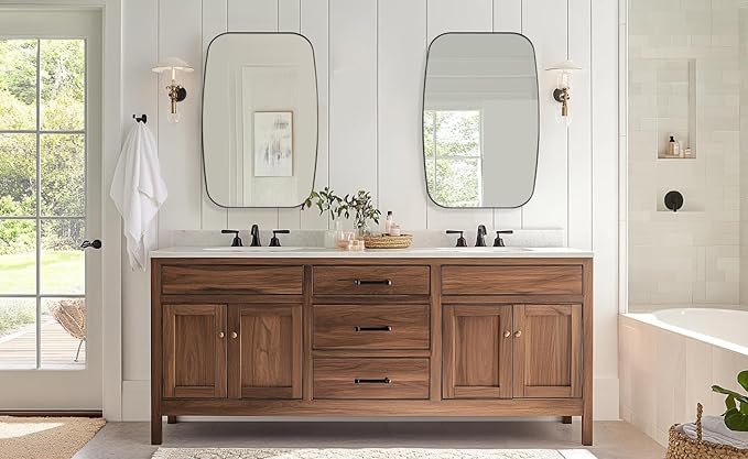 ANDY STAR Bronze Oblong Mirror, 24x36 Inch Brushed Bronze Oval Mirror for Bathroom with Stainless Steel Metal Frame, Wall Mouned for Bathroom, Living Room, Entryway