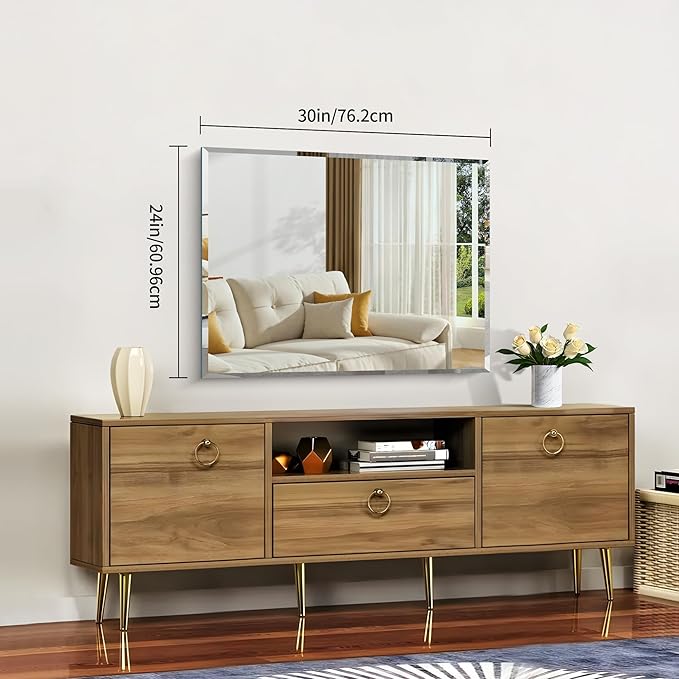 Beveled Mirror, 24x30 Frameless Beveled Bathroom Mirrors for Wall, Upgraded Shatterproof Rectangle Vanity Mirror with Beveled Edge for Bathroom, Bedroom, Living Room and Entryway