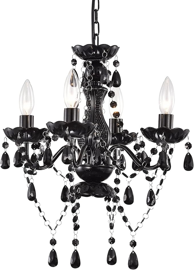LaLuLa Black Chandelier Small Crystal Chandelier Lighting Mini Acrylic Chandeliers 4 Light Modern Pendant Light Fixtures for Bedroom