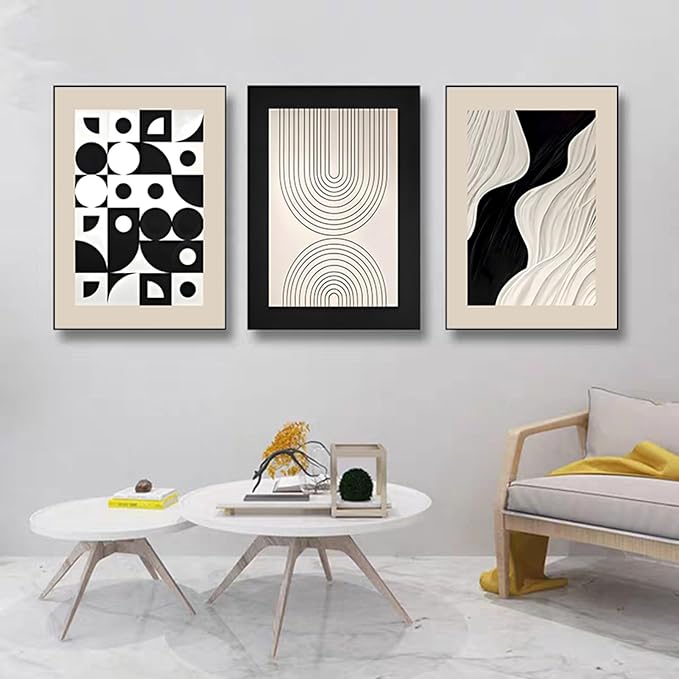 ARTFEB Large Framed Wall Art Set, Black and White Canvas Art Wall Decor, Abstract Nature Modern Paintings for Living Room, Bedroom, Home Office (White, 24" X 32" X 3 pieces)