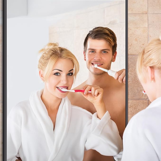 Black Bathroom Mirror for Wall, 72x30 Inch Rectangle Mirrors with Metal Frame, Modern Vanity Wall Mirror Decor for Entryway Hangs, Bathroom Living Room Horizontal or Vertical