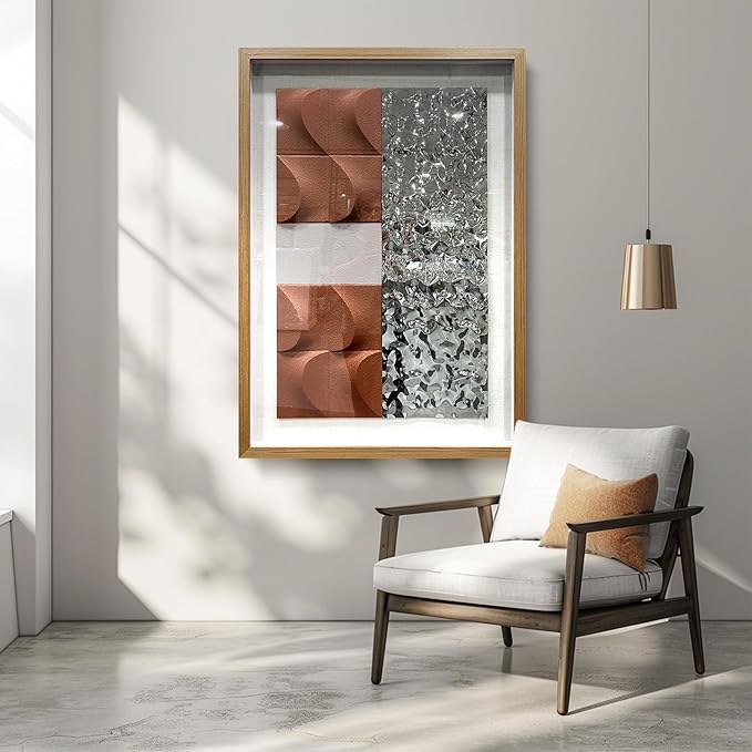 BrightA 3D Wood Wall Art Modern Style Sandstone Relief Painting Stainless Steel Water Ripple Painting Decorative Space Textural Art Office Wall Art 27.5"x39.4"