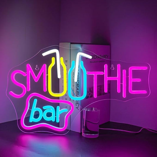 Looklight Smoothie Bar Neon Sign,Words Neon Signs for Wall Decor,Pink Letter LED Neon Light Bar Sign, Light Up Signs for Store Beverage Cool Smoothie Bar Shop
