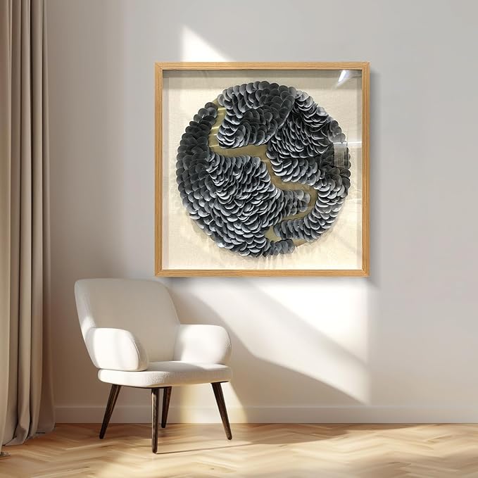 BrightA Black circular leather wall sculpture, wall art piece, large-scale wall decoration, 3D artwork, minimalist layered circular design, acrylic glass solid wood frame, contemporary office decoration item 31.5"x31.5"