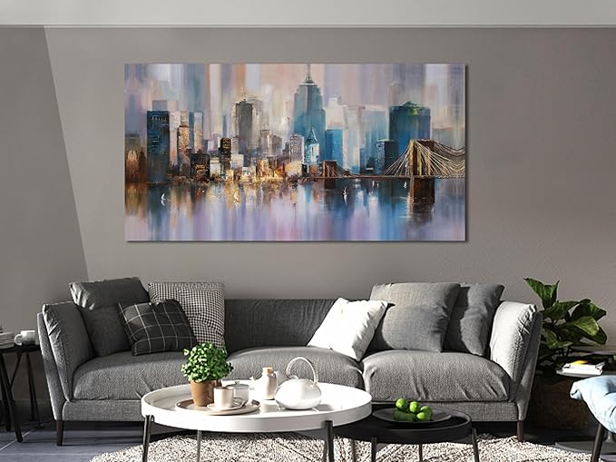 Ardemy Cityscape Wall Art Living Room Canvas Wall Decor Large Abstract Skyline New York City Paintings Wall Decor Modern NYC Pictures Artwork for Walls Bedroom Home Office, 48"x24"