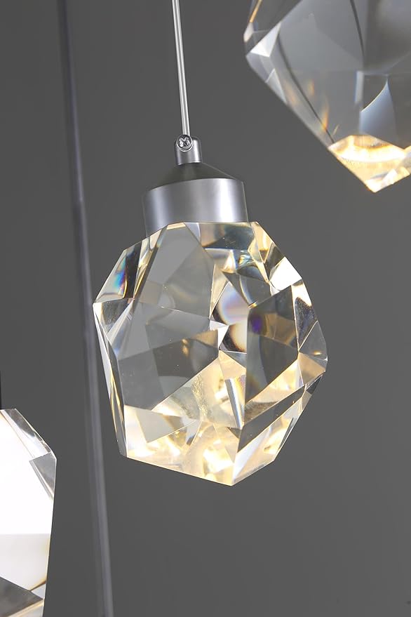 Modern LED Chrome Crystal Raindrop Chandeliers Adjustable Pendant Light for Kitchen Island 5-Light Dining Room Light Fixtures Over Table Dimmable 3000K-6000K