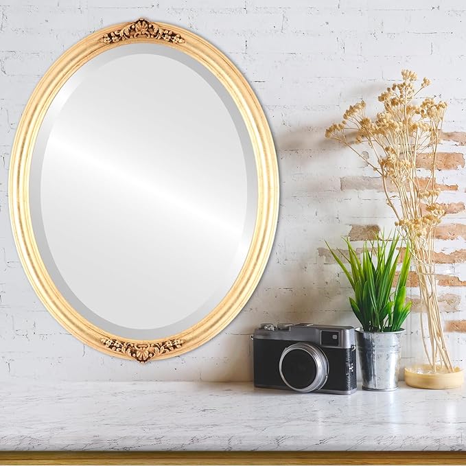 OVALCREST Oval Beveled Wall Mirror for Home Decor - Contessa Style - Gold Leaf - 18" x 14"
