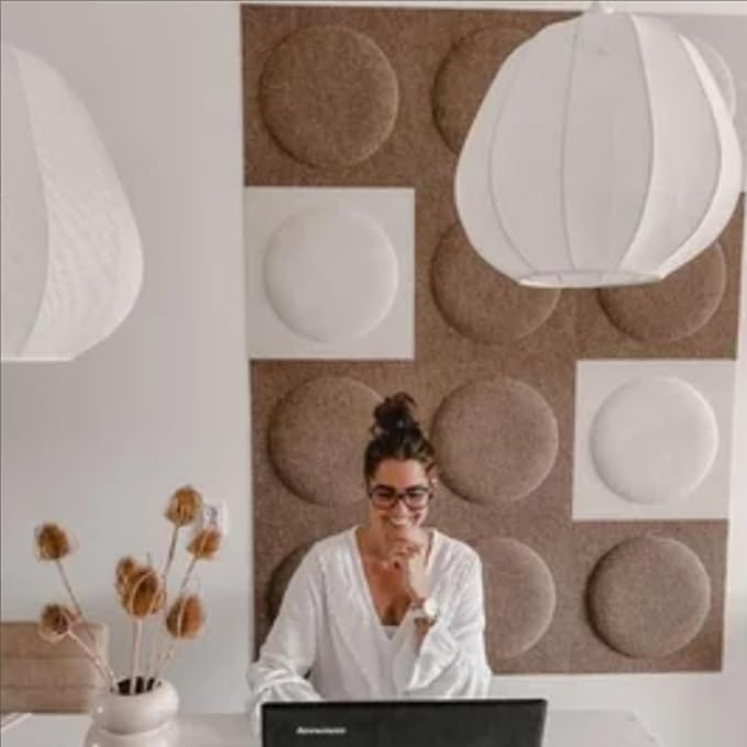 Acoustical 3D Wall Panels, 12 Pack 12''x12'' Circle Art Acoustic Panels for Interior Wall Decor, Decorative Acoustic Panels, Acoustic Wall Panels, Sound Absorbing Wall 3D Art (Khaki)