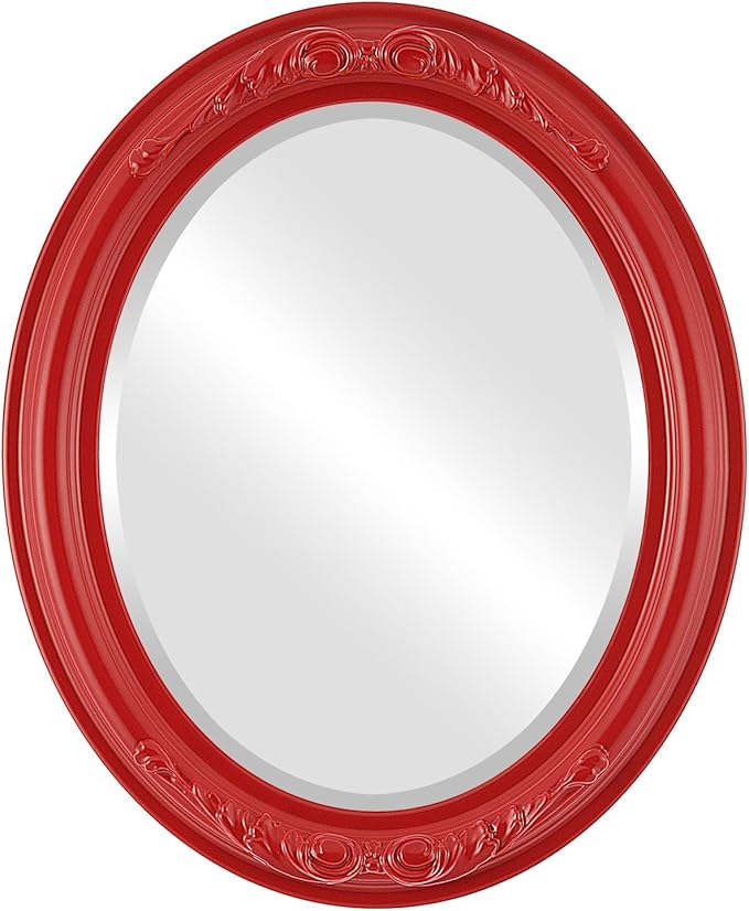 OVALCREST Oval Beveled Wall Mirror for Home Decor - Florence Style - Holiday Red - 28" x 24"