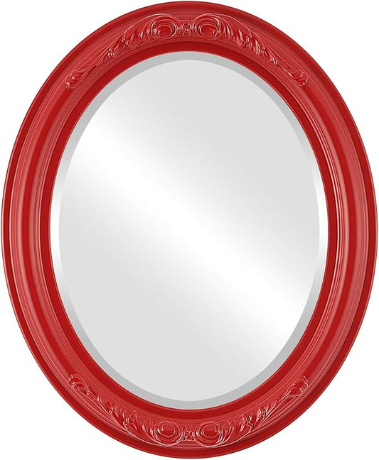 OVALCREST Oval Beveled Wall Mirror for Home Decor - Florence Style - Holiday Red - 34" x 28"