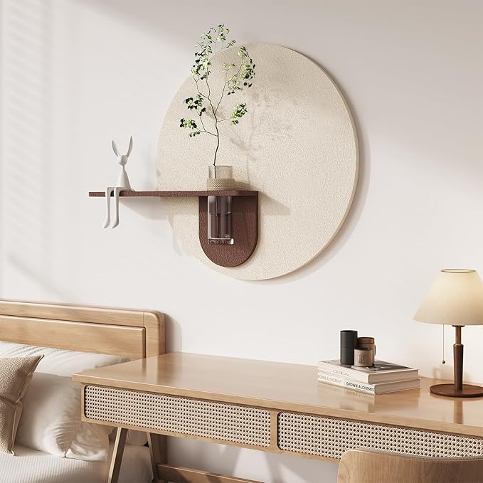 3D Textured Neutral Abstract Wall Art with Vase, Modern Minimalist Round Paintings Artwork for Walls, Boho Cream Geometric Wall Decor for Living Room, Hallway, Dining Room, Bedroom, Office, 24x31 Inch