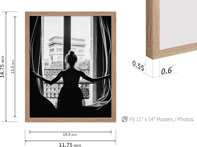 Poster Master Vintage Photograph Poster - Retro Minimalist Print - Girl In The Open Window, Black & White, Simple - Gift for Artist, Friend - Wall Decor for Living Room, Dorm, 11x14 Beige Framed