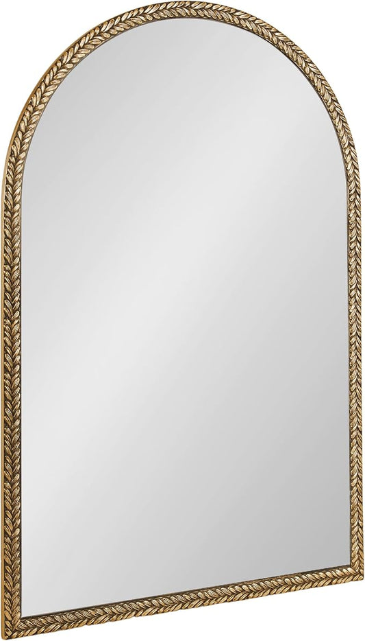 Kate and Laurel Acastis Traditional Ornate Textured Arch Mirror, 24 x 36, Gold, Vintage Arched Wall Mirror for Use as Vanity Bathroom Mirror or Fireplace Mantel Mirror