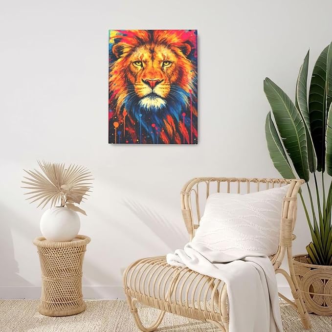 Banksy Lion Wall Art Lion Pictures Street Graffiti Canvas Wall Decor Painting Print Animal Home Modern Artwork Decorations Framed for Living Room Bedroom Bathroom Office 16"X20"