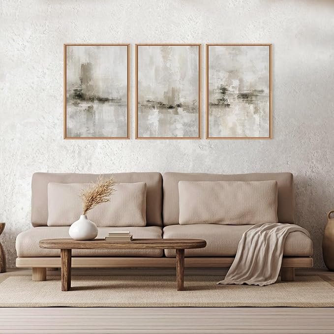 Ausril Abstract Neutral Textured Framed Canvas Wall Art Set, Modern Beige Wall Decor, Minimalist Brown Grunge Wall Painting, Black and White Art Print for Living Room, Bedroom, Office 24"×36"×3