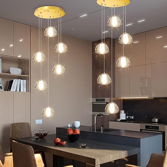 Mini Crystal Chandeliers for Kitchen Island 6-Lights LED Pendant Light for Dining Room Bedroom Foyer Entryway Warm Light 3000K Bulb Included