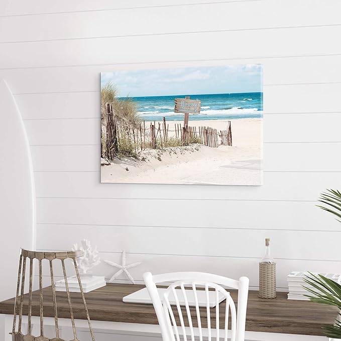 Beach Picture Canvas Wall Art: Coastal Scene Ocean Print Picture Sea Seaside Artwork Seashore Wave Painting for Bathroom Bedroom Home Decor 24 x 16 Inch