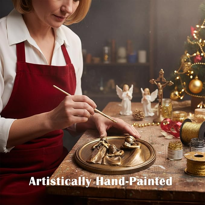 Antique Wall Decor Oval with 3D Three Wise Men for Holy Family, Framed Gold Vintage Wall Art Nativity Set Christian Christmas Decorations For Living Room Bedroom Hallway