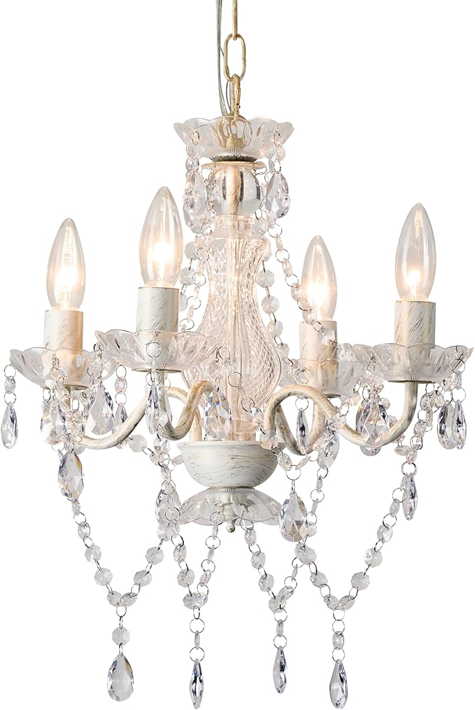 LaLuLa White and Gold Chandelier French Country Chandelier Lighting Mini Acrylic Crystal Chandelier 4 Light Modern Chandelier Lighting for Bedroom