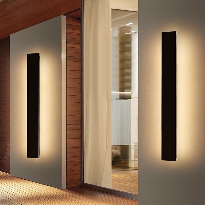 Mikeru 2 Pack Upgraded 47.2" Long LED Wall Sconce, 4.3" Wide IP65 Waterproof Outdoor Wall Lights, 3000K Warm White Exterior Lighting Fixtures for Front Porch, Garage, Basement & Patio