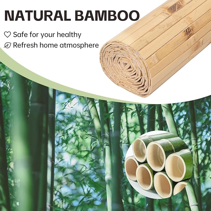 Bamboo Wall Panels for Interior Wall Decor（12"H x 96"L）Natural Wainscoting Panels Wall Paneling for Living Room Decor, Tiki Bar,Kitchen,Ceiling Tiles, Pole Wrap Wood Roll,Wall Decor for Bedroom