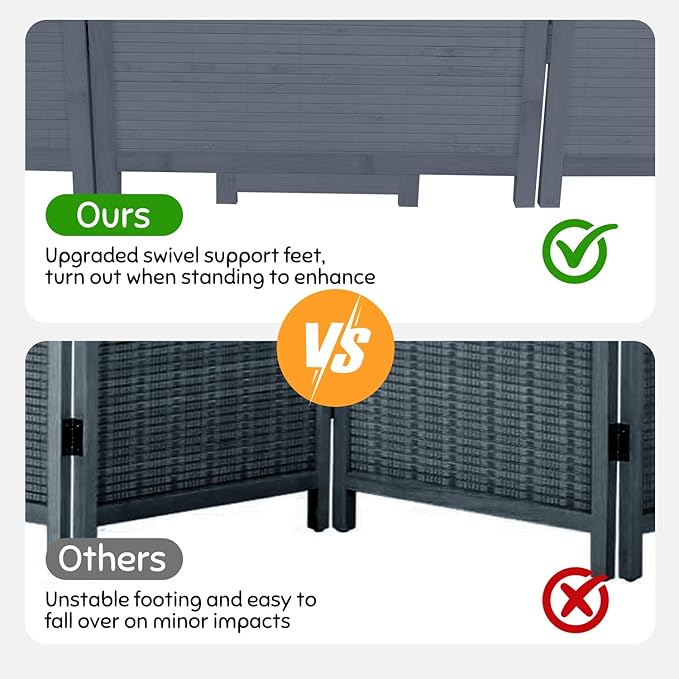 Bamboo Room Divider Folding Privacy Screens, Wall Divider for Room Separation, Portable Room Partitions and Dividers, 5.6FT Bamboo Mesh Woven Room Divider Panel (Grey, 6 Panel)