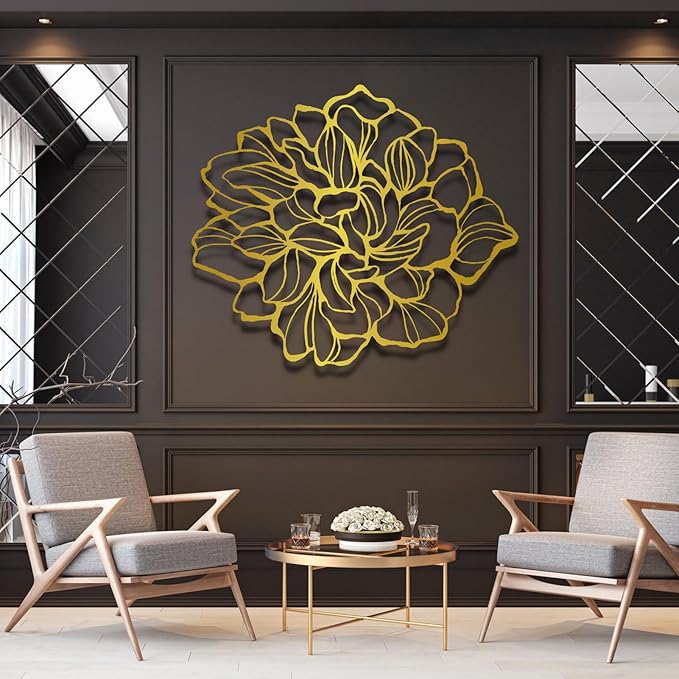 Metal Flowers Wall Decor, Metal Flower Wall Art, Minimalist Flower Line Wall Decor, Wall Art for Living Room, Bathroom, Bedroom, Housewarming Gift, Gift for Her (45"W x 39"H / 115 x 99 cm, white)