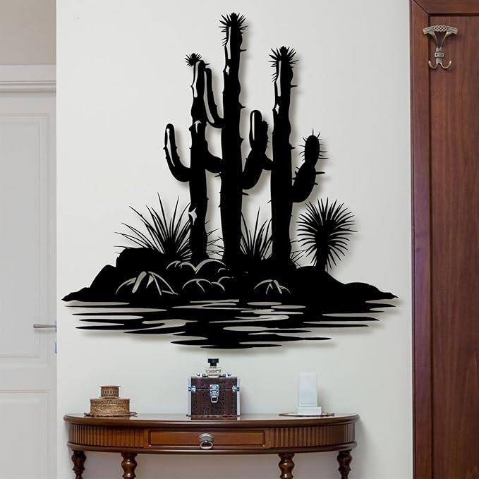 Metal Cactus Wall Decor,Southwestern Wall Art Metal,Metal Desert Wall Art,Metal Cactus Outdoor Decor,Natural Themed Home Decor,Metal Cactus Yard Art (Style 4, 35 L" x 35 W" / 90 x 90 cm)