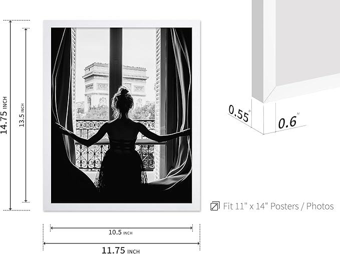 Poster Master Vintage Photograph Poster - Retro Minimalist Print - Girl In The Open Window, Black & White, Simple - Gift for Artist, Friend - Wall Decor for Living Room, Dorm, 11x14 White Framed