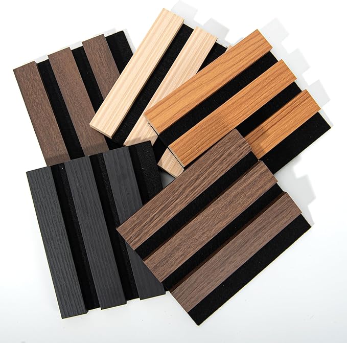 Art3d 5-Pack Acoustic Wood Slat Wall Panel Sample - 5.9 x 4.7 Inch Sound Absorbing Panels, 5 Colors