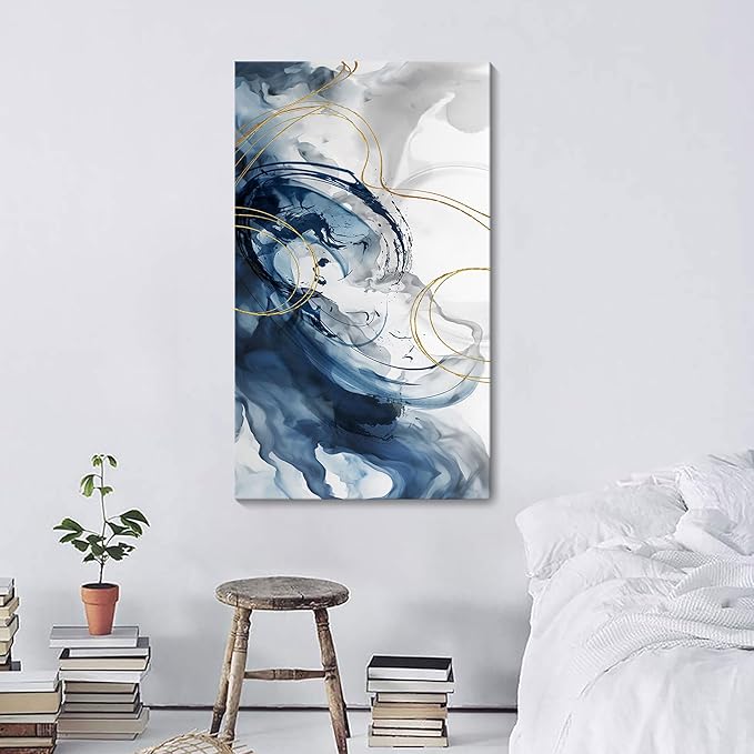 Mofutinpo Blue Abstract Wall Art Modern Canvas Art Wall Decor Artwork For Walls Living Room Large Painting Office Pictures For Wall Navy Gold Contempor Decorations For Bedroom Size 20x40
