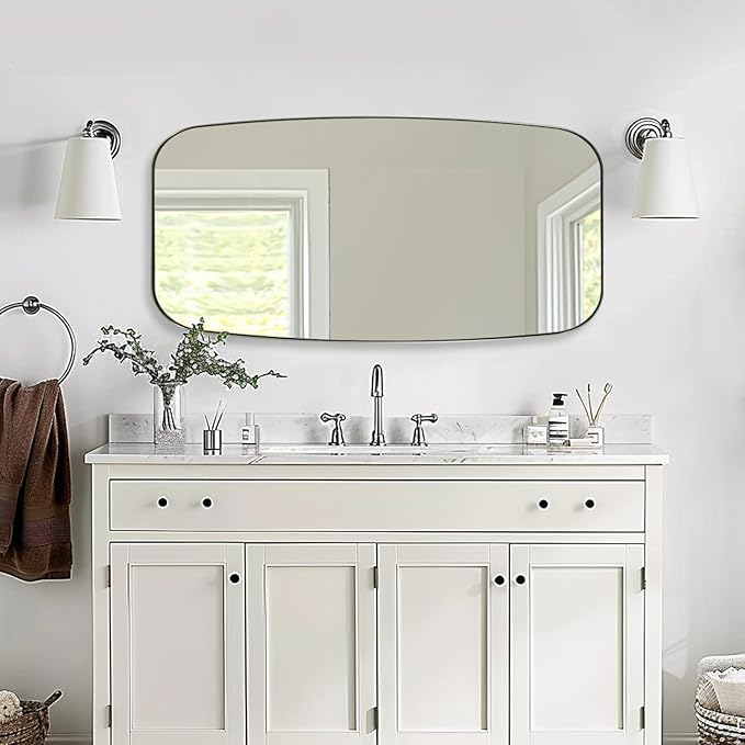 ANDY STAR Brushed Nickel Bathroom Mirror, 24x48 Oblong Mirror with Stainless Steel Metal Frame, Silver Oval Vanity Mirror for Over Sink, Modern Anti Rust Wall Mounted
