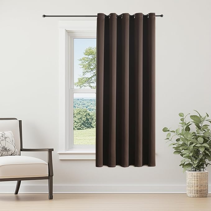 ChrisDowa Brownout Curtains 70 inches Wide for Bedroom - Extra Wide Grommet Thermal Insulated Room Darkening Curtains for Living Room (1 Panel, Brown, 70 x 63 Inch)