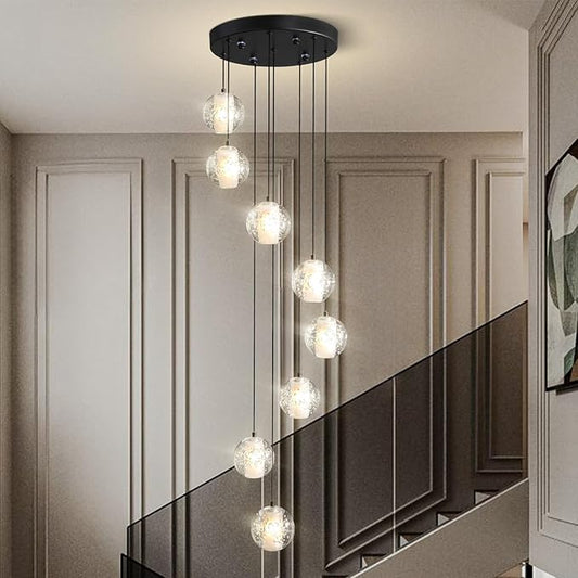 Modern Crystal Chandelier for Staircase 79" Long Black Stairwell Chandelier for Foyer Adjustable High Ceiling Lighting Fixture for Living Room Hallway Entryway Staircase