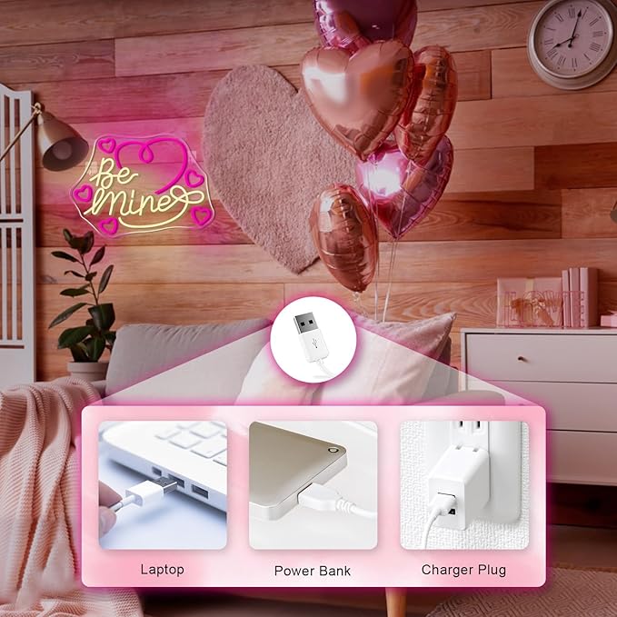 Looklight Be Mine Neon Sign Warm and Pink Hearts Led Neon Light for Wall Decor Colorful Neon Light Up Signs for Coffee Shop Bar Wedding,Engagement,Birthday Party,Girl Bedroom Gifts